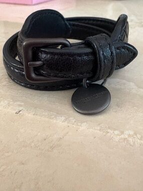 Bottega Veneta Black Leather Intreciatto Double-Wrap Bracelet with Round Tag XS